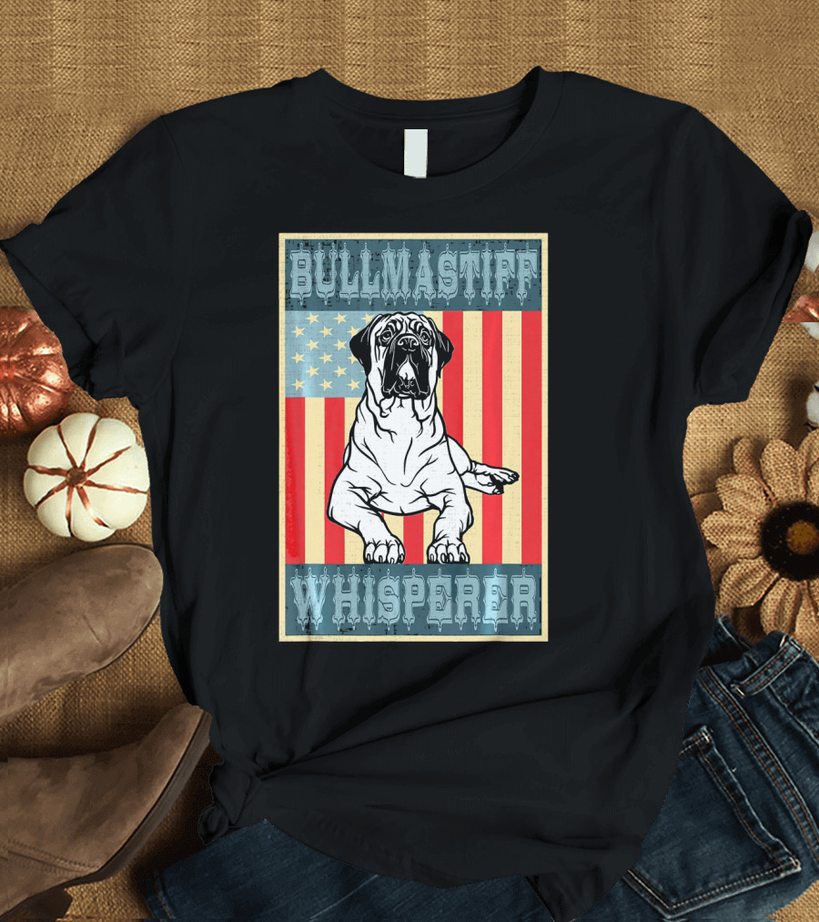 Bullmastiff Whisperer USA Flag Vintage Retro T-Shirt