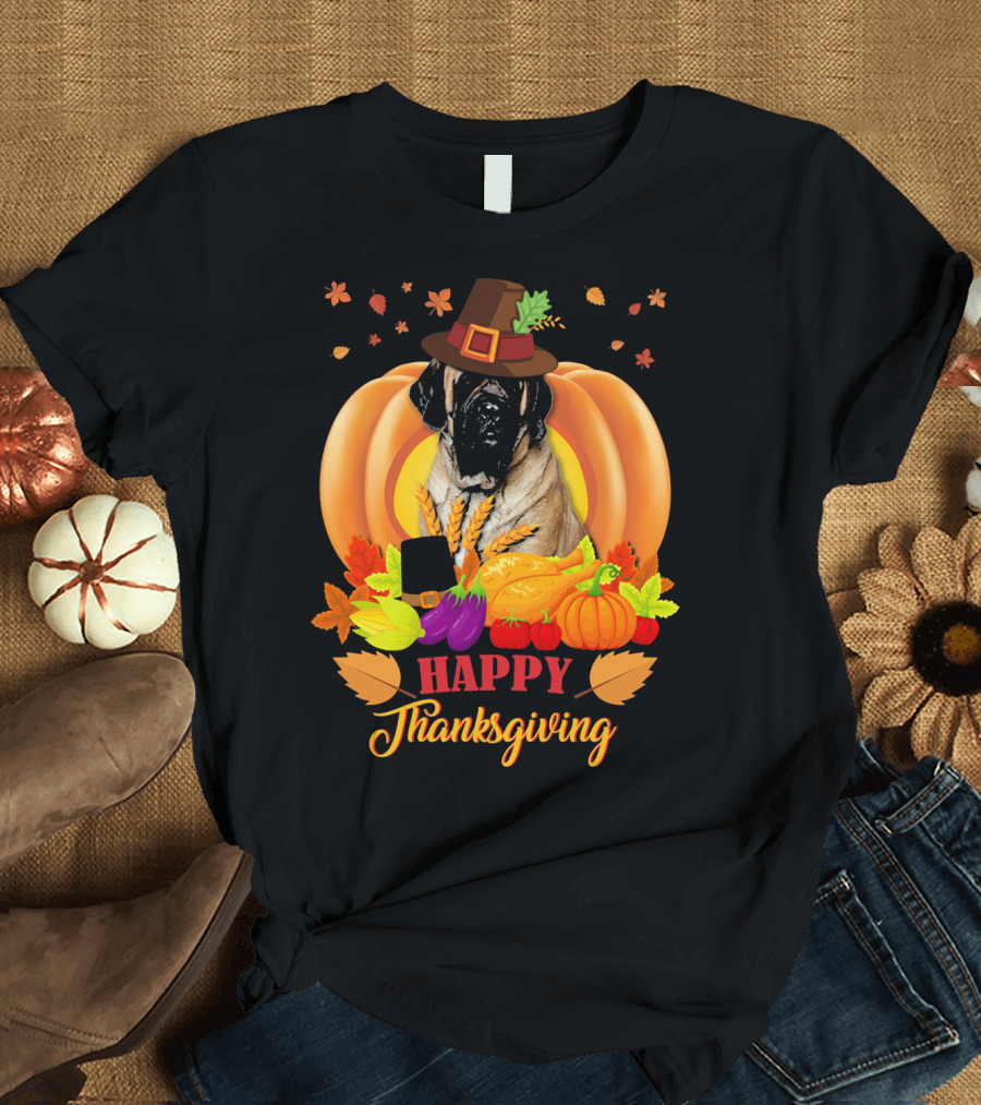 Happy Thanksgiving English Mastiff Pumpkin Harvest T-Shirt