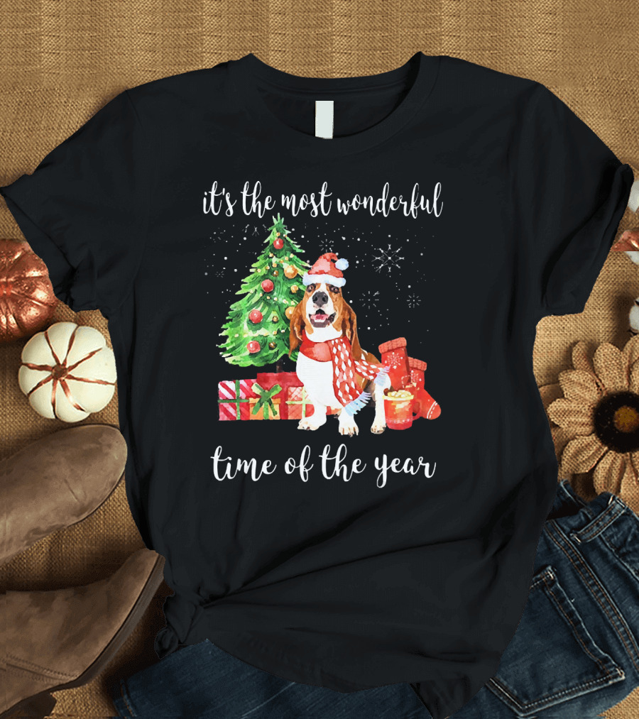 Its The Most Wonderful Time Of The Year Christmas Dog with Tree and Presents T-Shirt