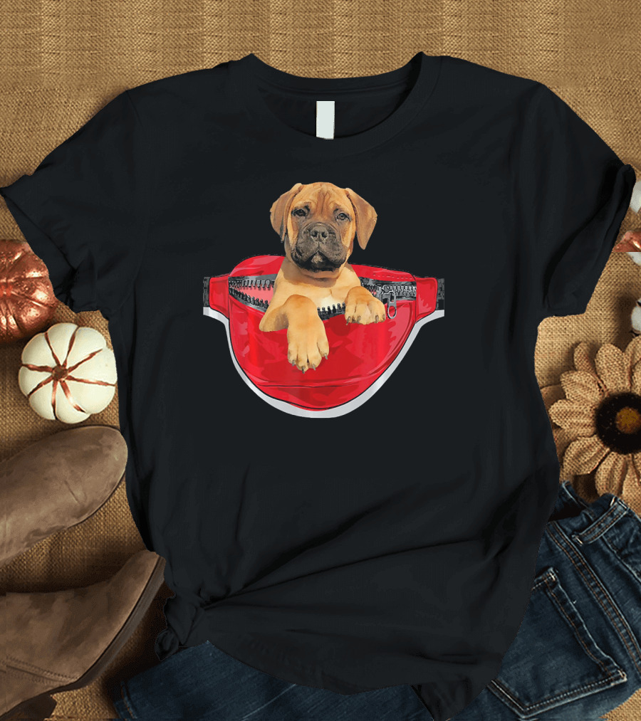 Bullmastiff Puppy Red Waist Pack Dog Pocket T-Shirt