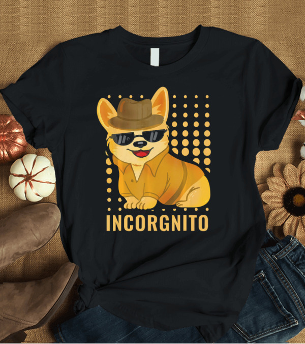 T-Shirt: Incorgnito Dog in Sunglasses and Hat with Gradient Circles T-Shirt Incorgnito Dog in Sunglasses and Hat with Gradient Circles T-Shirt