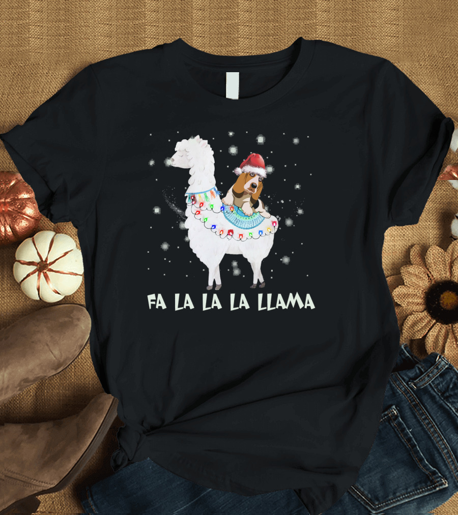 Fa La La La La Llama Santa Basset Hound Riding Ll T-Shirt