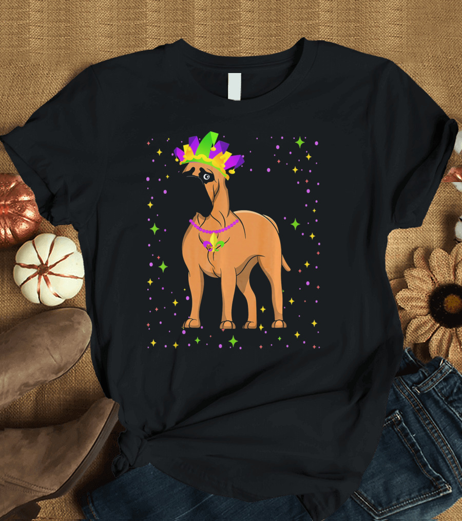 Funny Bullmastiff Dog Mask Beads Mardi Gras Festive T-Shirt