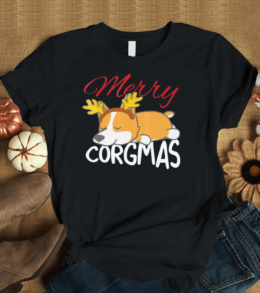Merry Corgmas Christmas Corgi with Antlers T-Shirt