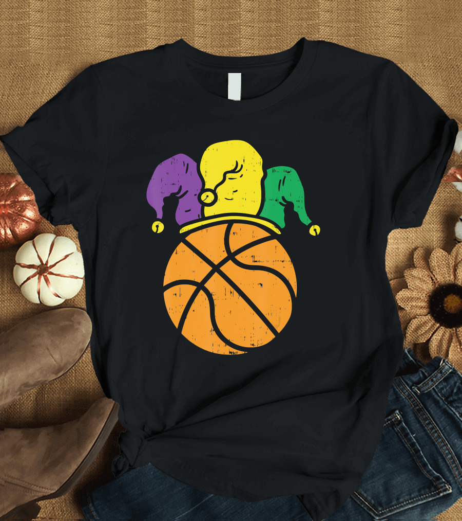Basketball Jester Hat Mardi Gras Carnival T-Shirt