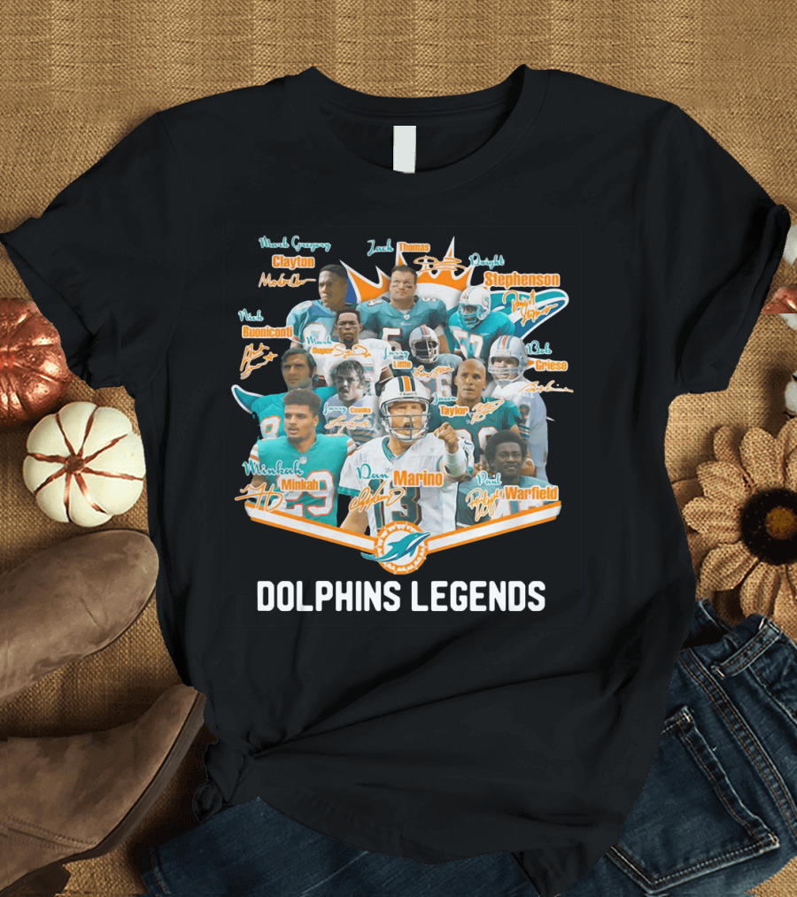 Dolphins Legends Marino Minkah Stephenson Buoniconti Warfield Gase Griese Taylor Thomas Clayton Mandich T-Shirt
