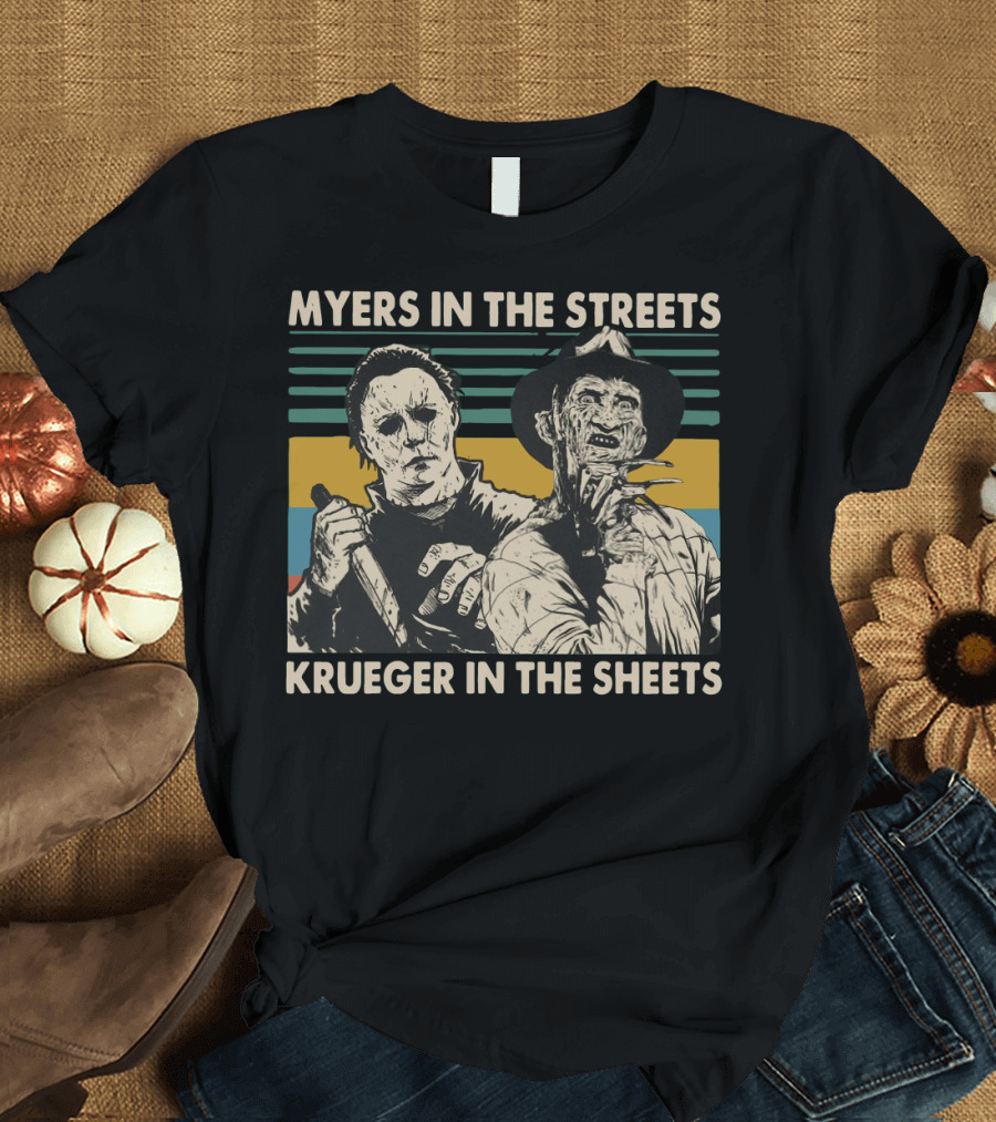 Myers in the Streets Krueger in the Sheets Horror Icons T-Shirt