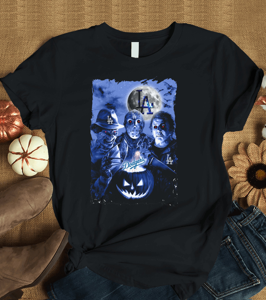 Los Angeles Dodgers Horror Icons Halloween Moon T-Shirt