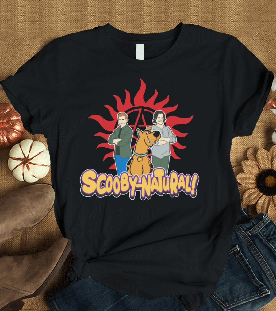 Scooby-Natural Supernatural Crossover Featuring Iconic Red Sun and Mystery Characters T-Shirt