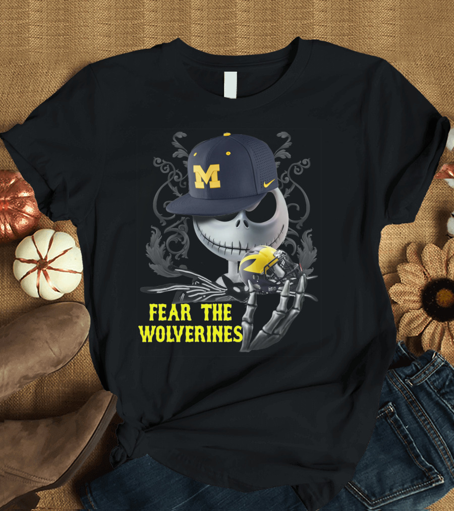 Fear The Wolverines Jack Skellington Michigan Football T-Shirt