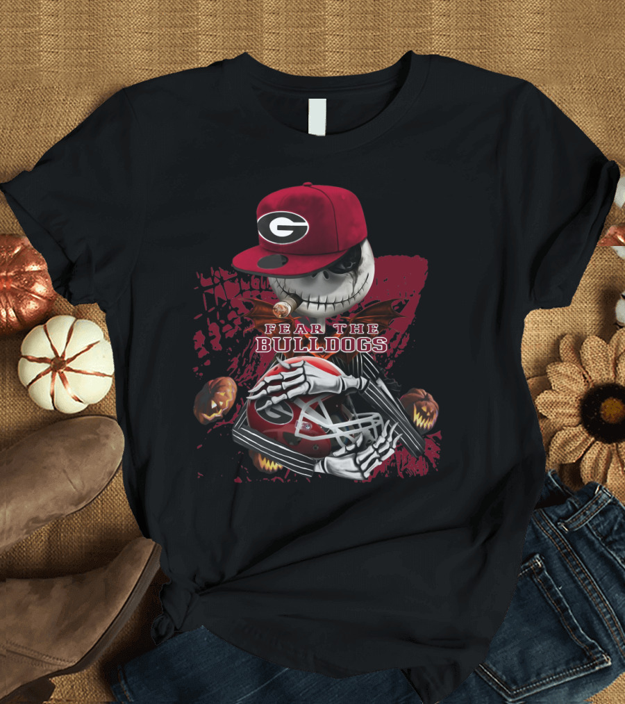 Jack Skellington Fear The Bulldogs Georgia Helmet T-Shirt