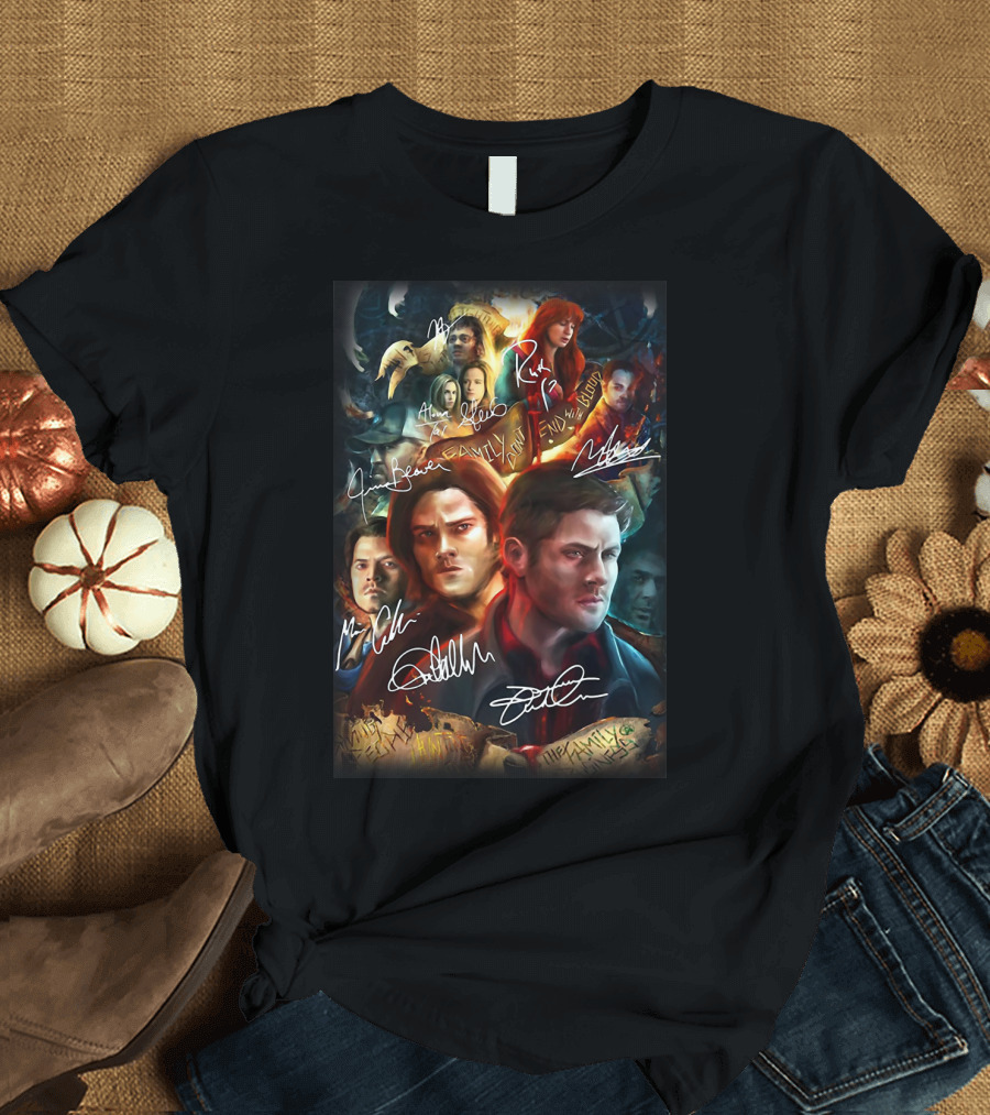 Supernatural Family Don't End With Blood Signed Poster Collage T-Shirt