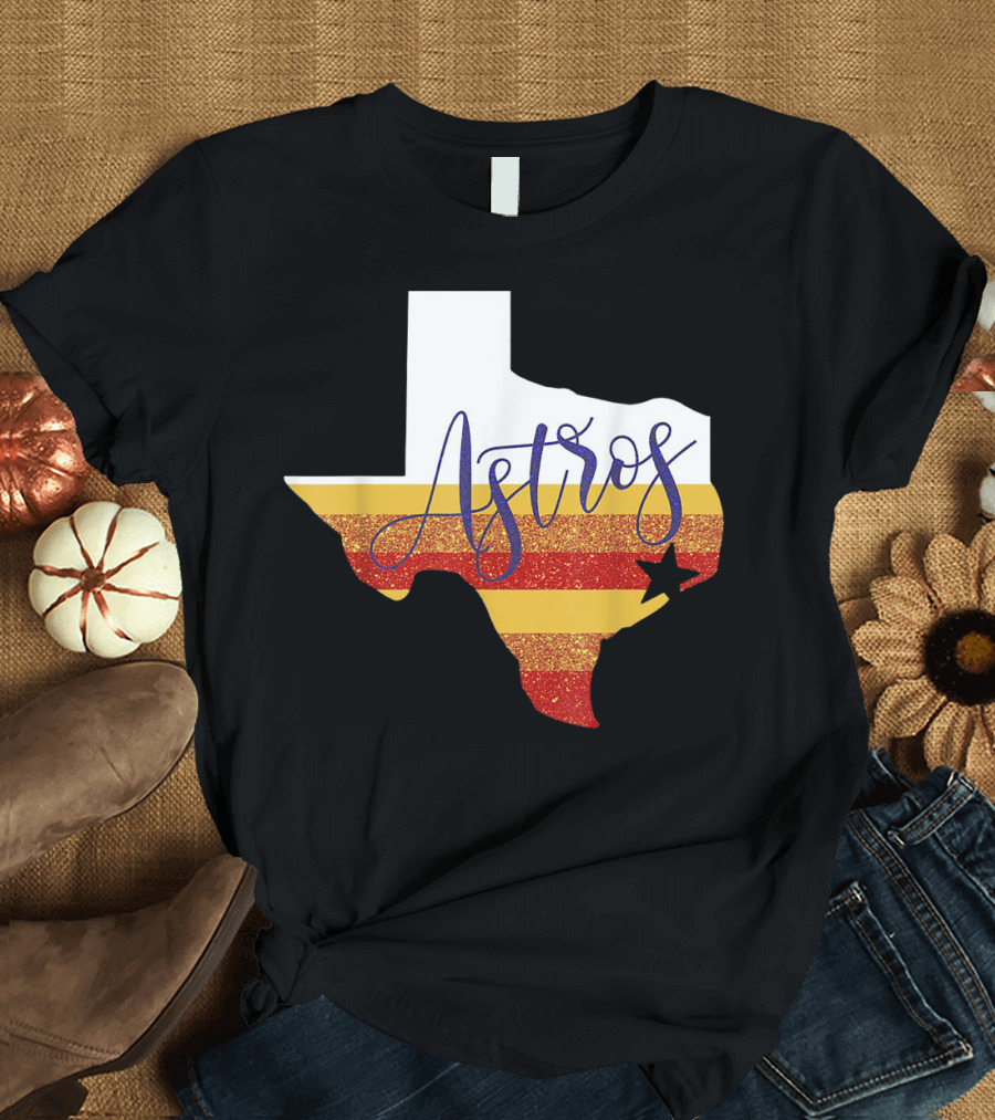 Astros Texas State Outline with Stripes and Star T-Shirt