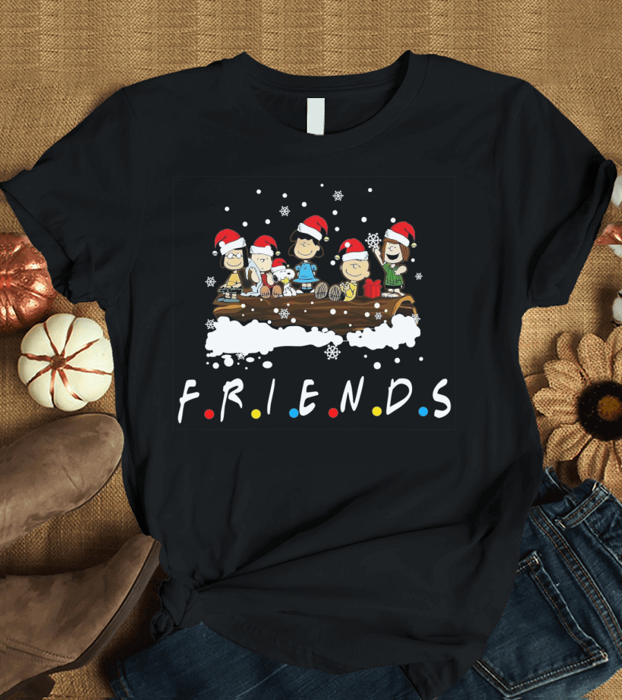 Peanuts Santa Friends Holiday Log Snowflakes T-Shirt