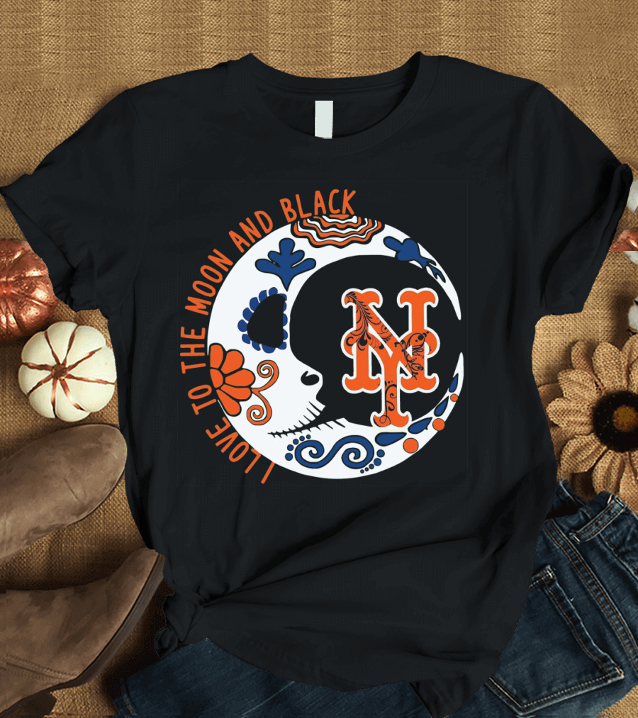New York Mets I Love to the Moon and Black T-Shirt