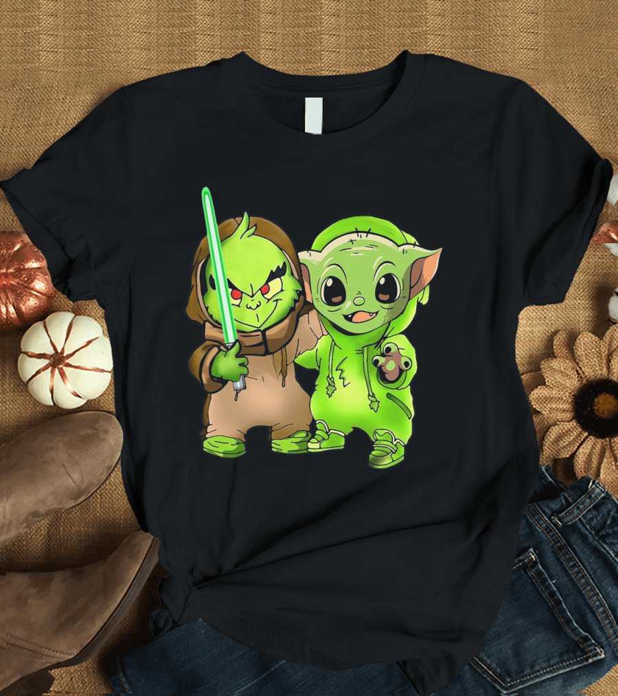 BABY YODA AND BABY GRINCH LIGHTSABER DUO T-Shirt