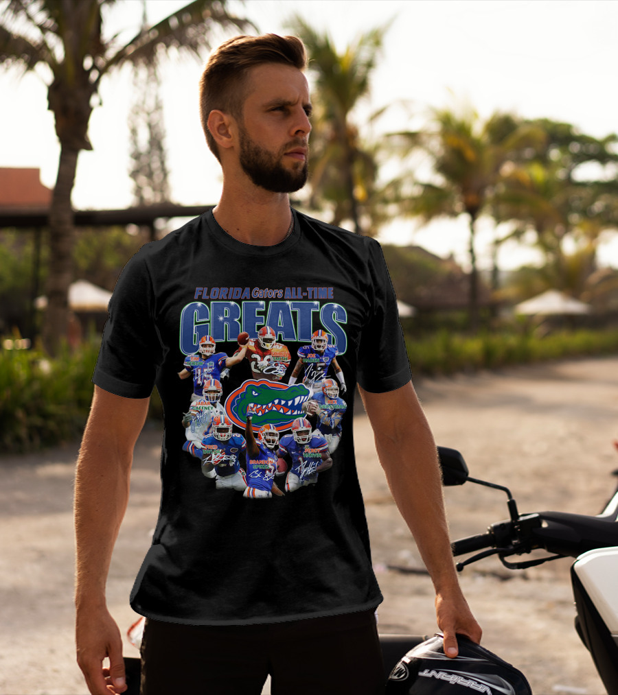 Florida Gators Legendary Greats Tim Tebow Kewan Alumbaugh Joe Haden Jabar Gaffney Braden Spurrier Percy Harvin NFL Signatures T-Shirt