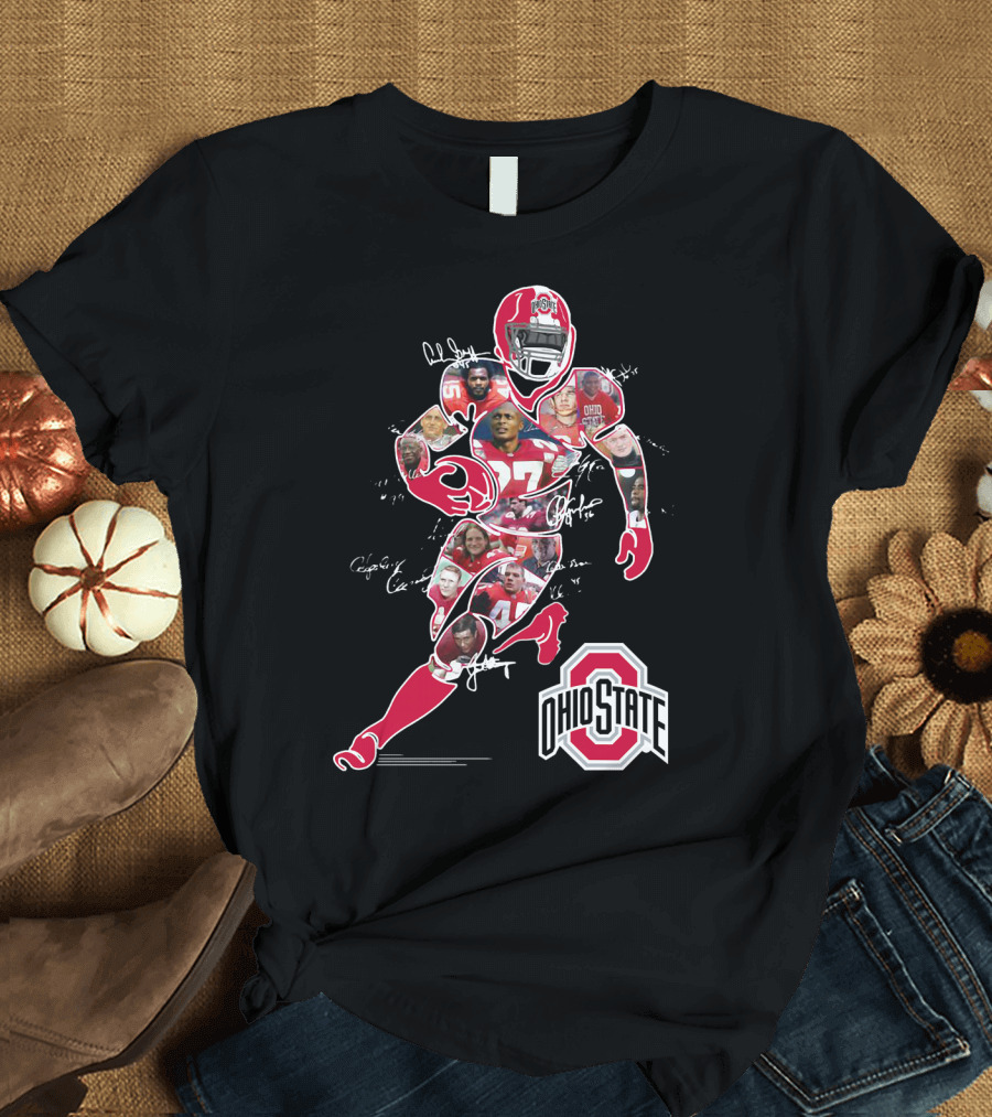 Ohio State Buckeyes Football Collage With Player and Helmet T-Shirt