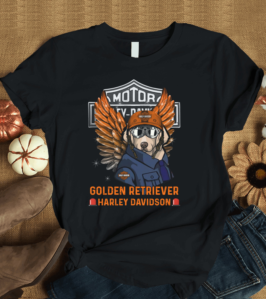 Golden Retriever Harley Davidson Motorcycles Wings Helmet T-Shirt