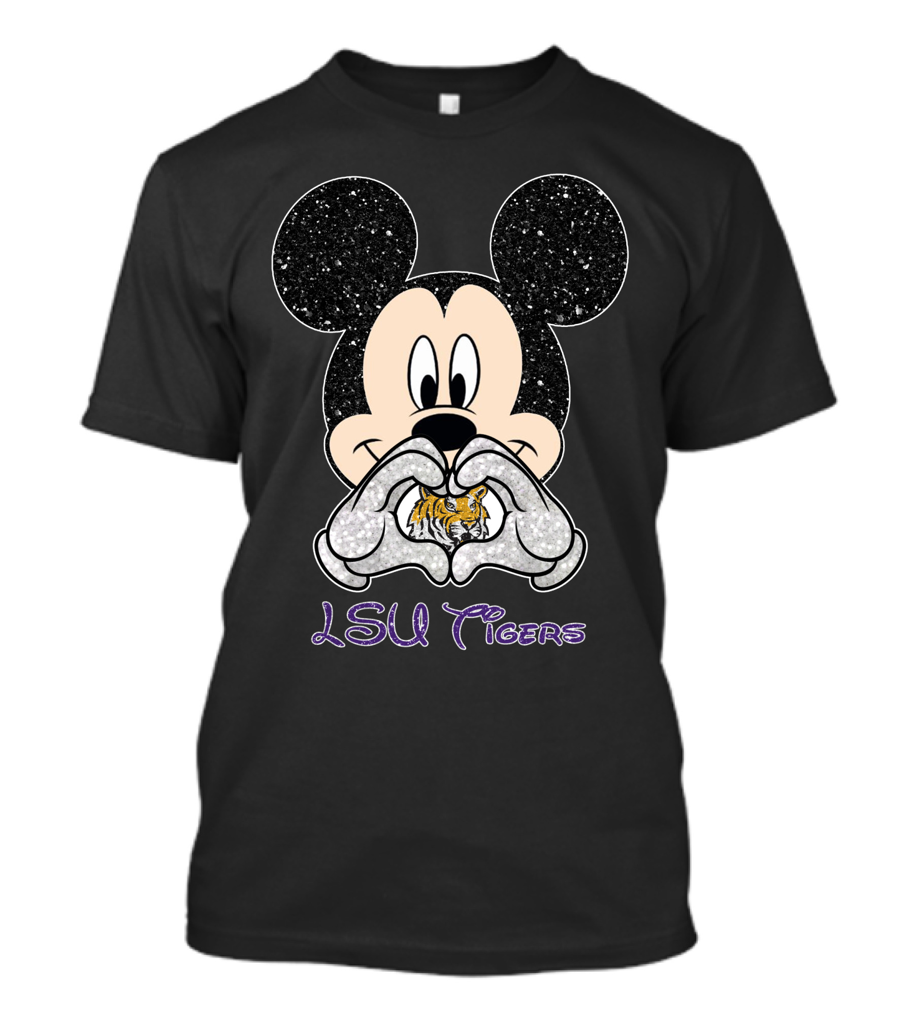 LSU Tigers Mickey Heart Glitter Fan T-Shirt
