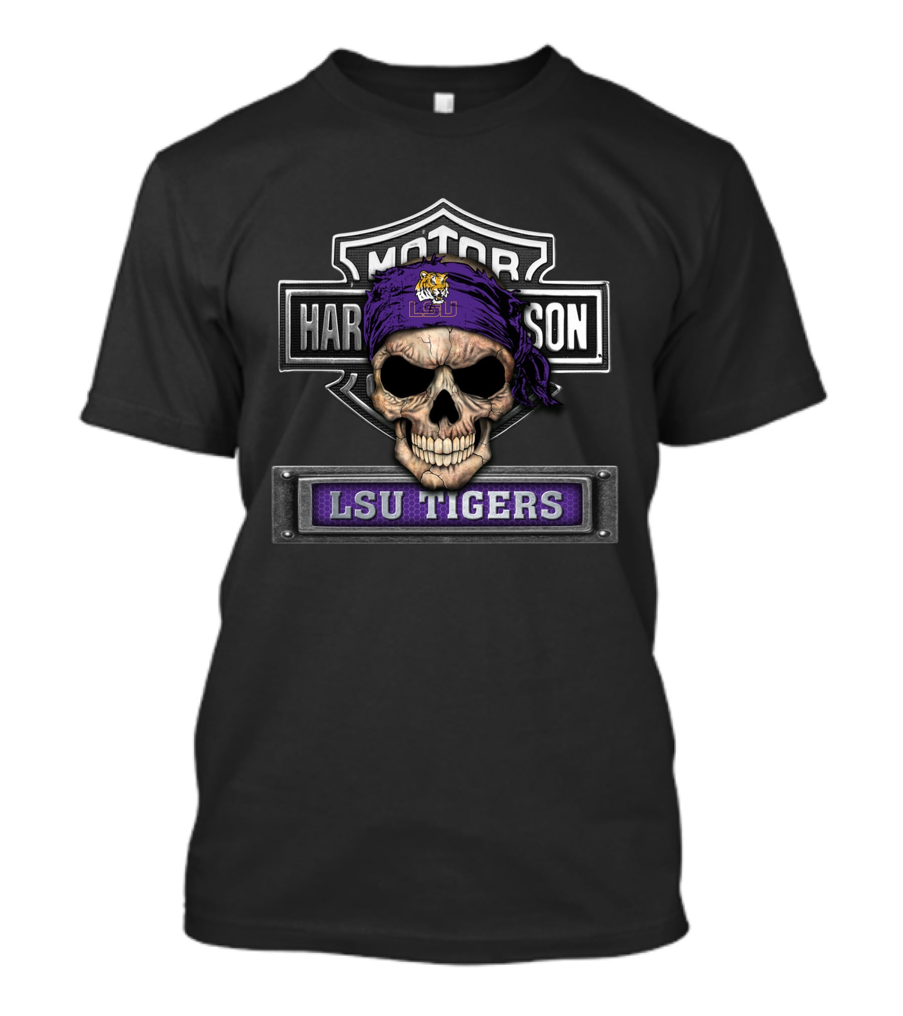 Motor Harley Davidson Lsu Tigers Skull Bandana T-Shirt