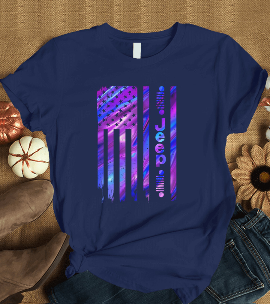 Jeep Girl American Flag Stars Purple Blue T-Shirt