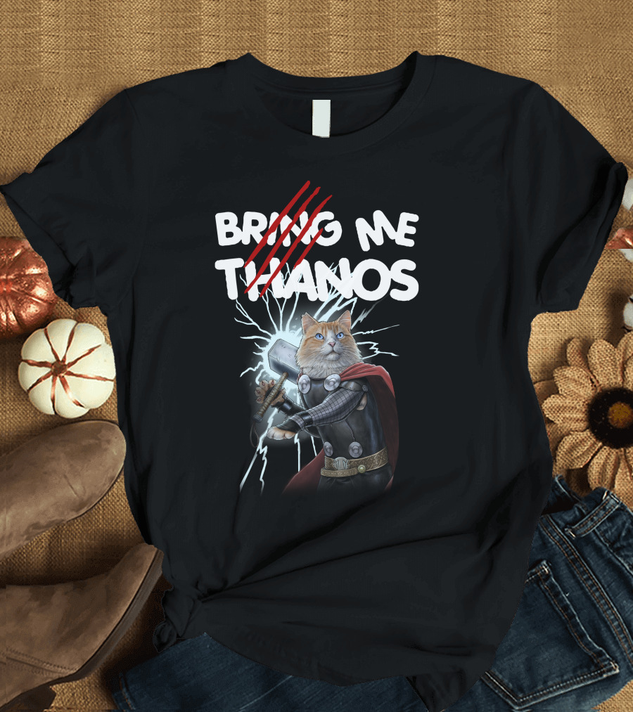 Bring Me Thanos Cat with Hammer and Lightning T-Shirt