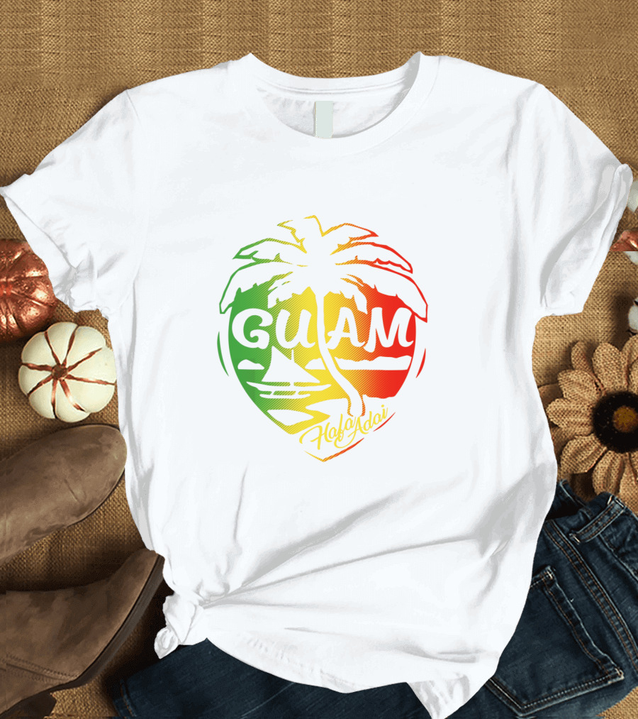 Guam Flag Islanders Pride Guamanian Chamorro History Hafa Adai Palm Tree Iconic T-Shirt
