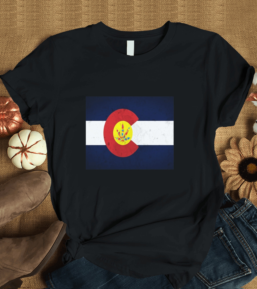 Colorado Flag Tie Dye Leaf Cannabis Symbol BlueWhiteRed T-Shirt