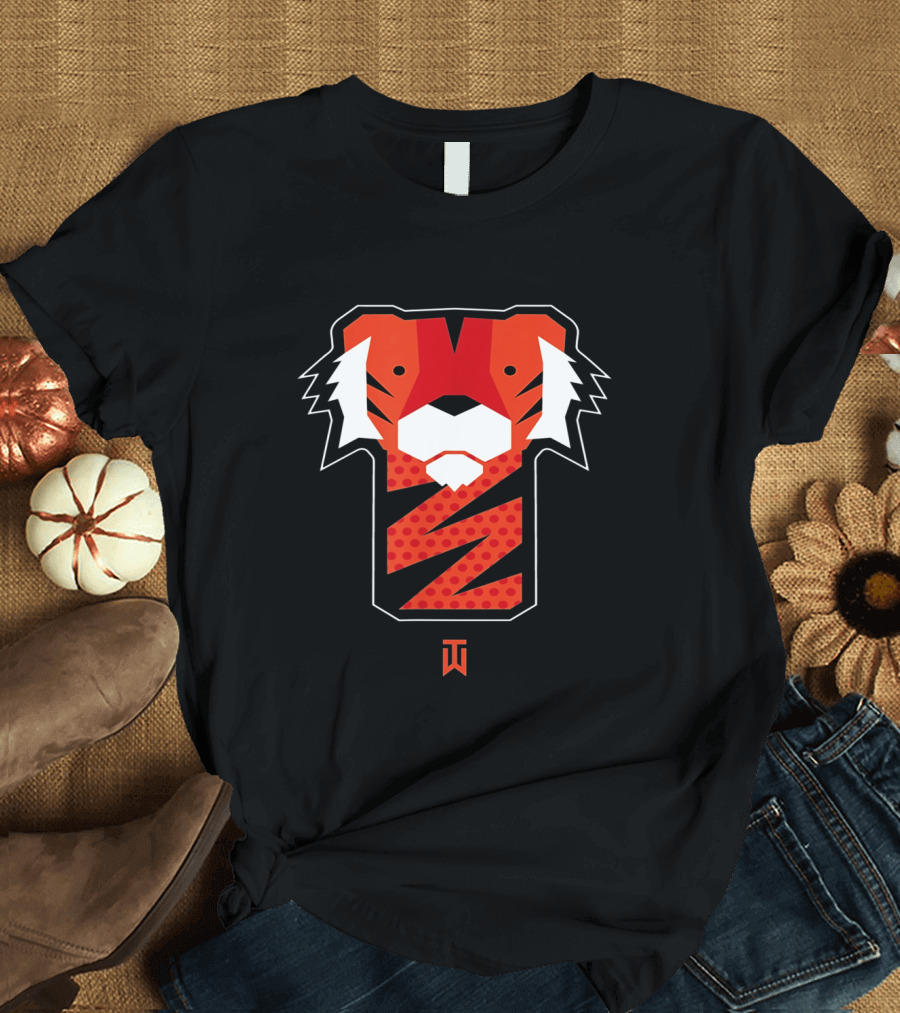 Frank Tiger Wood Inspired Graphic Featuring Bold Red Tiger Icon and TW T-Shirt