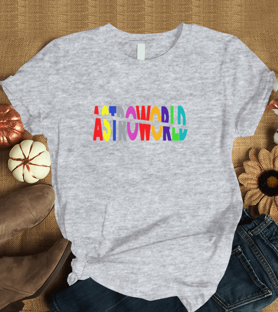 Astroworld Multicolor Split Text Graphic on Gray Background T-Shirt