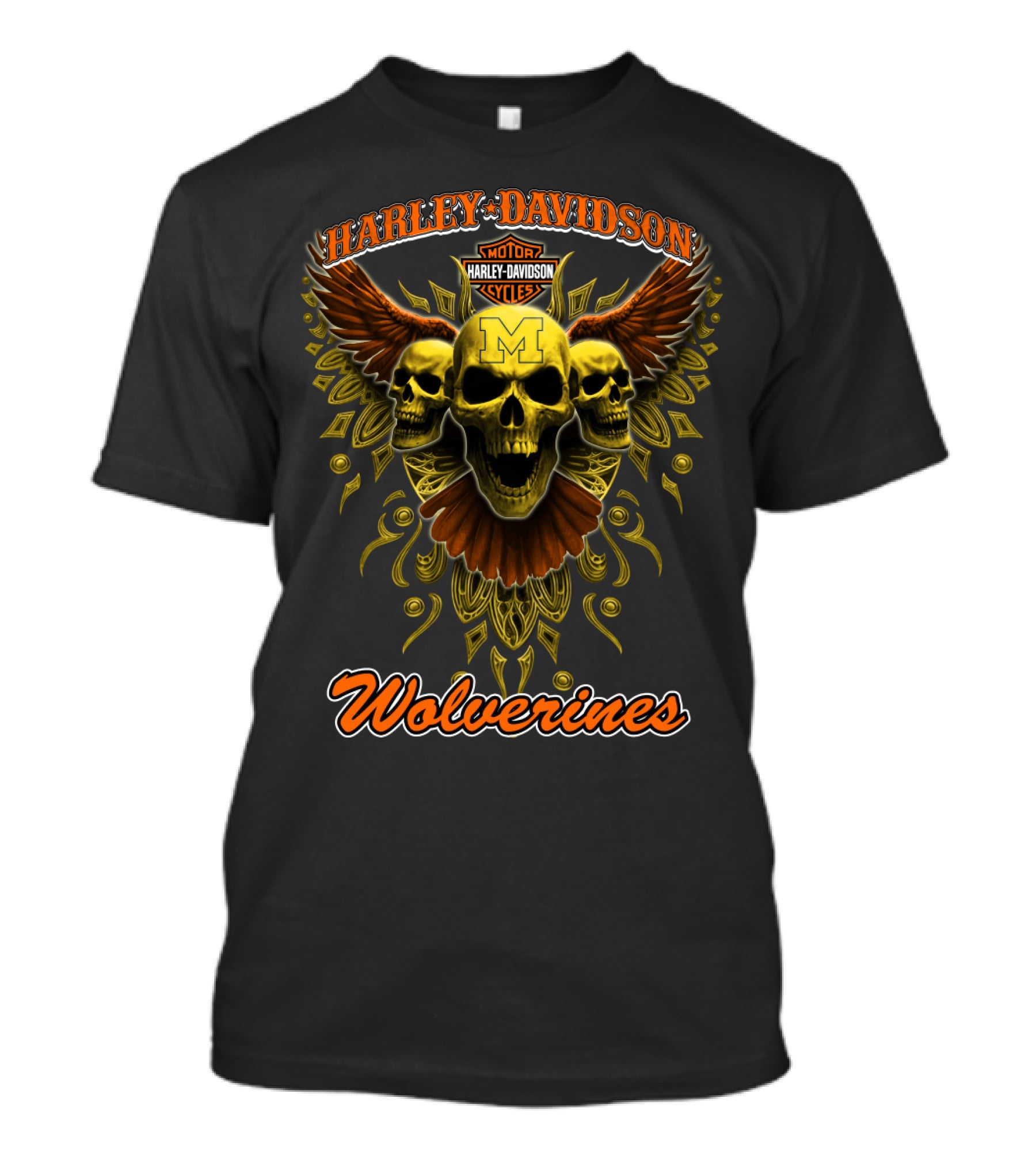 Harley Davidson Wolverines Motorcycles Skulls Wings Michigan T-Shirt