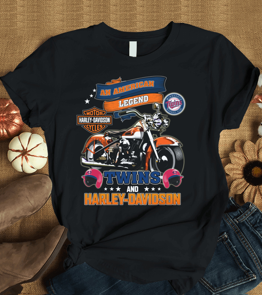 An American Legend Twins Harley Davidson Cycles Minnesota Baseball Club T-Shirt