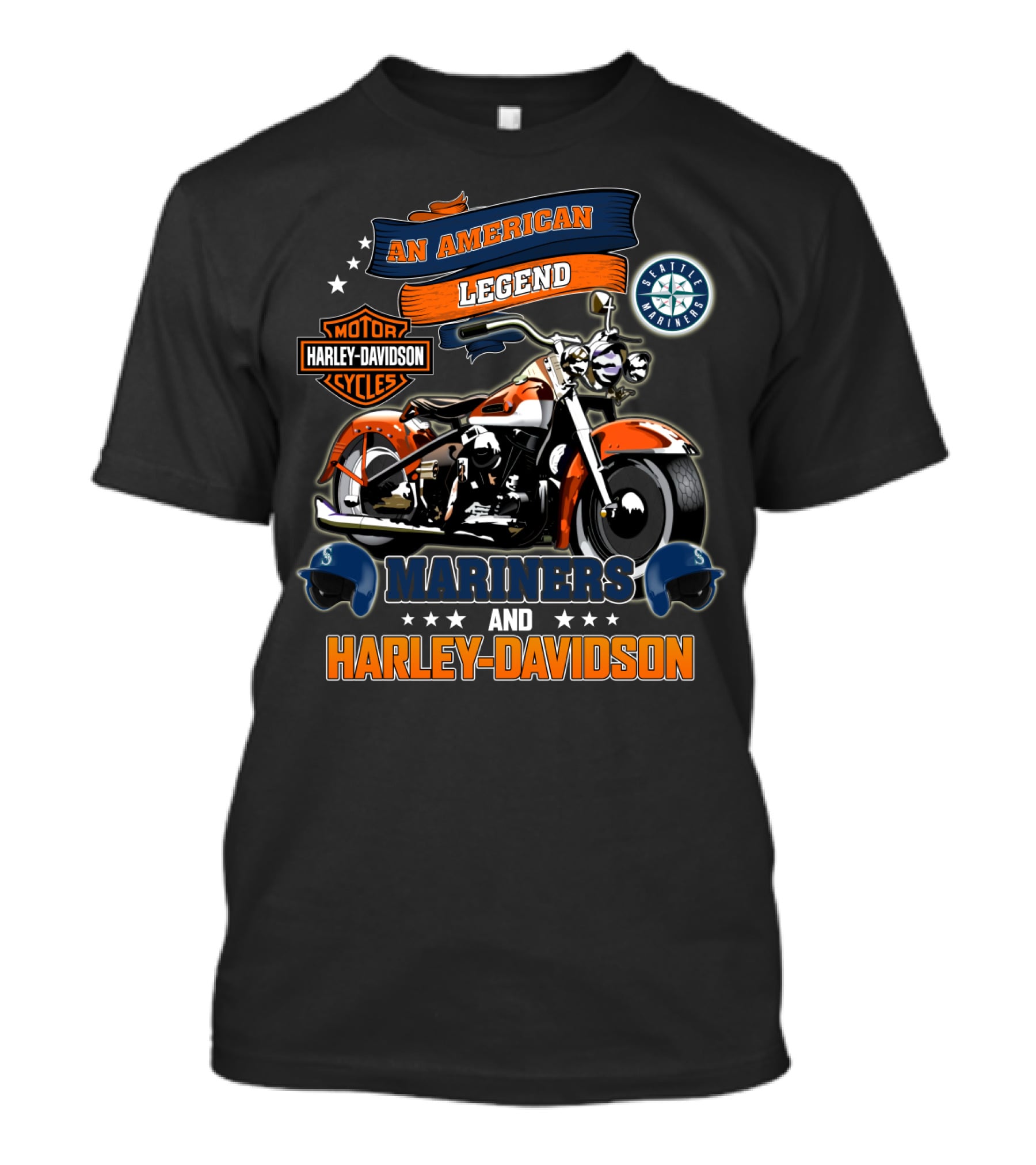 An American Legend Seattle Mariners Harley Davidson Motor Cycles T-Shirt