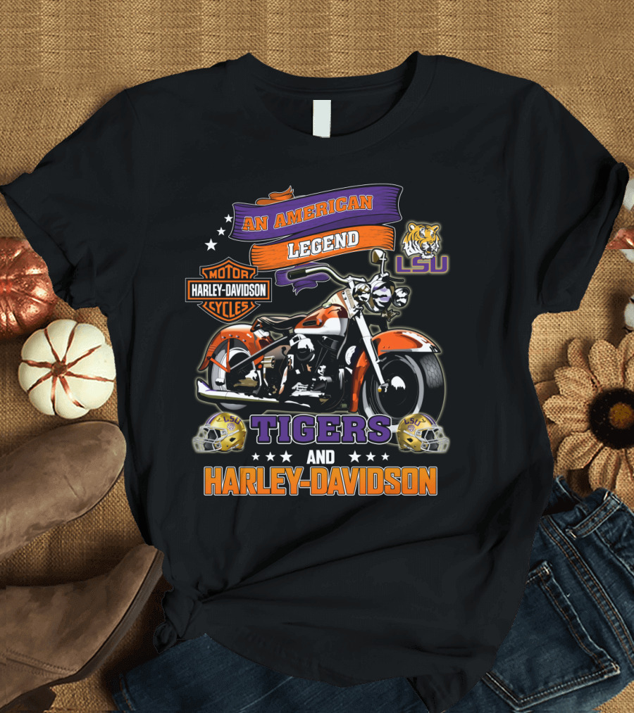 An American Legend Lsu Tigers And Harley Davidson Motorcycles T-Shirt