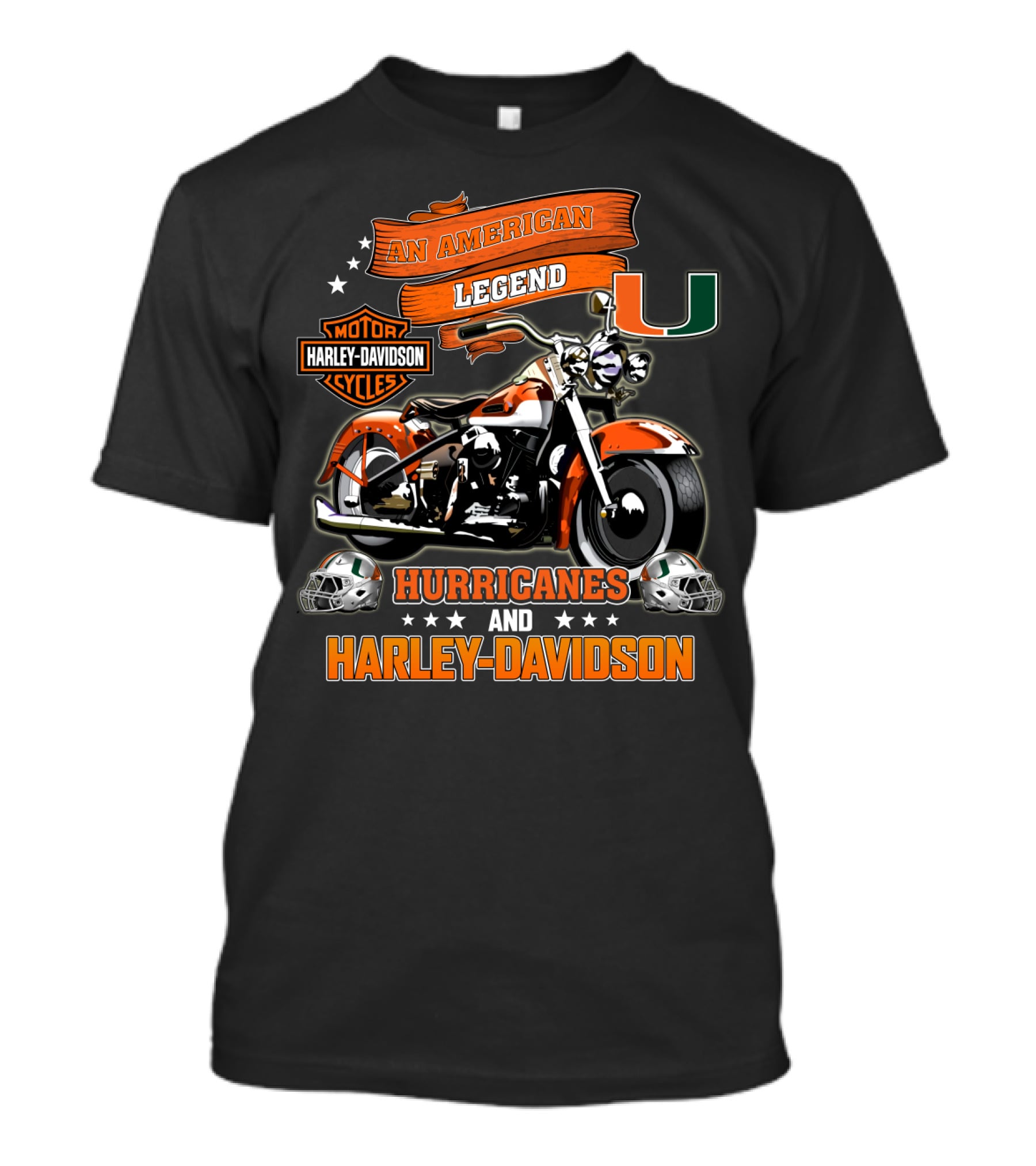 An American Legend Miami Hurricanes And Harley Davidson T-Shirt