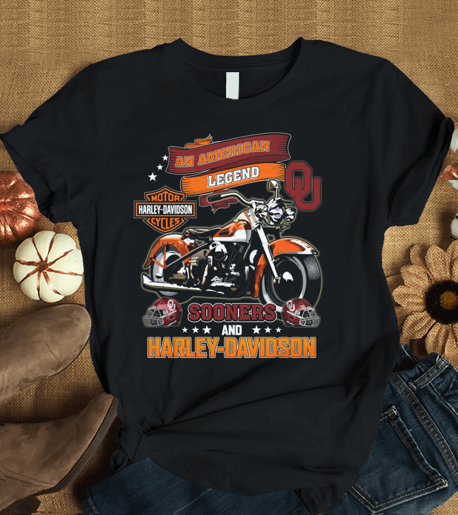 An American Legend Oklahoma Sooners And Harley Davidson Motorcycles T-Shirt