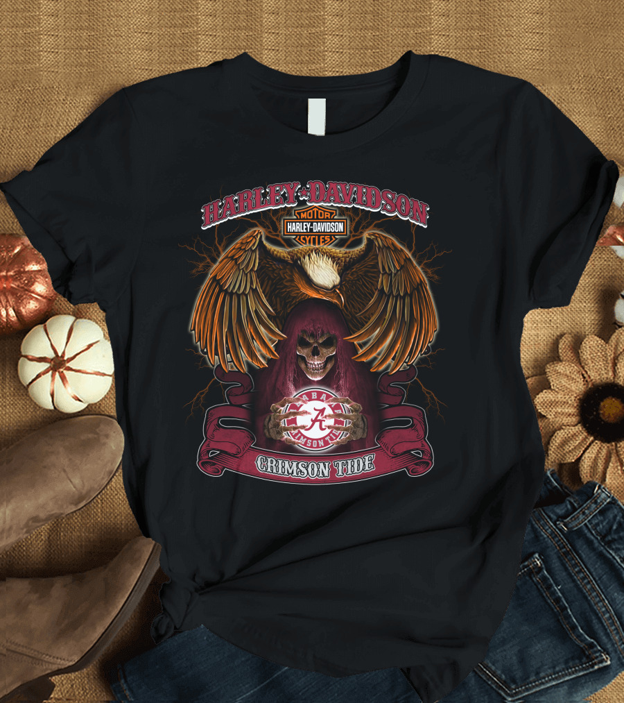 Harley Davidson Alabama Crimson Tide Ncaa Skull Eagle T-Shirt