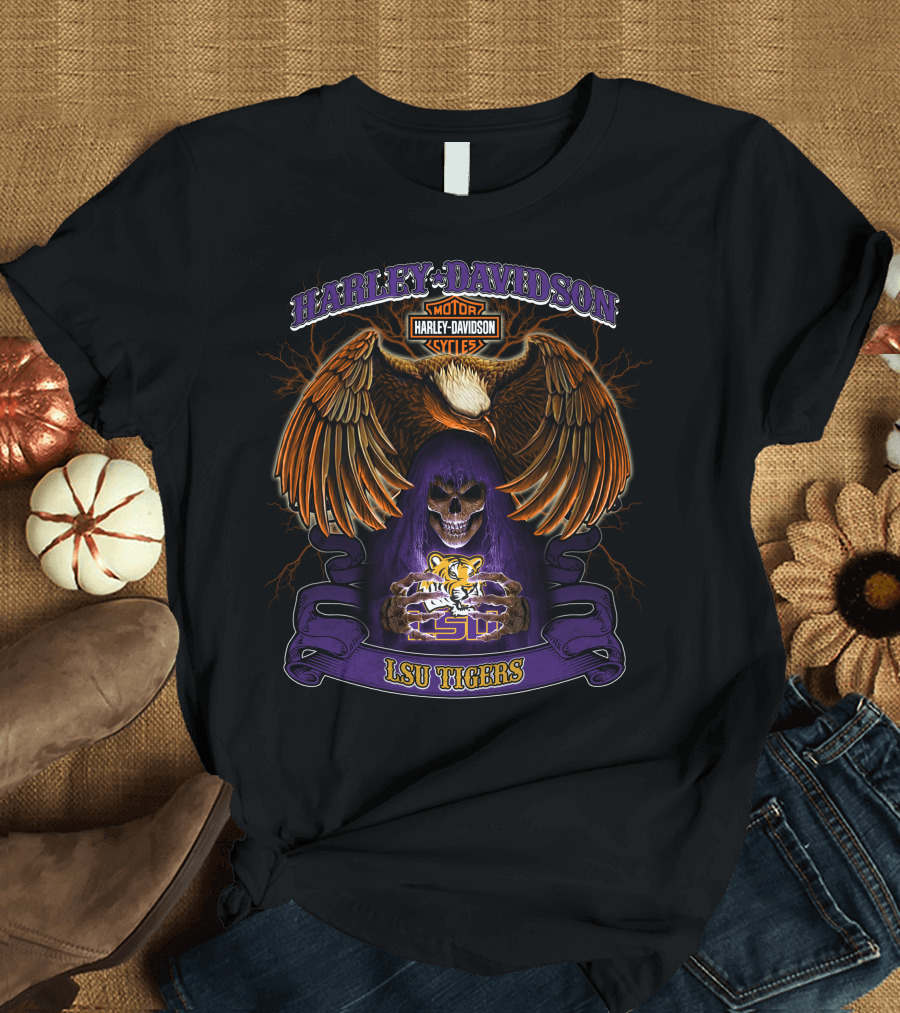 Harley Davidson Lsu Tigers Motorcycles Skull Eagle T-Shirt