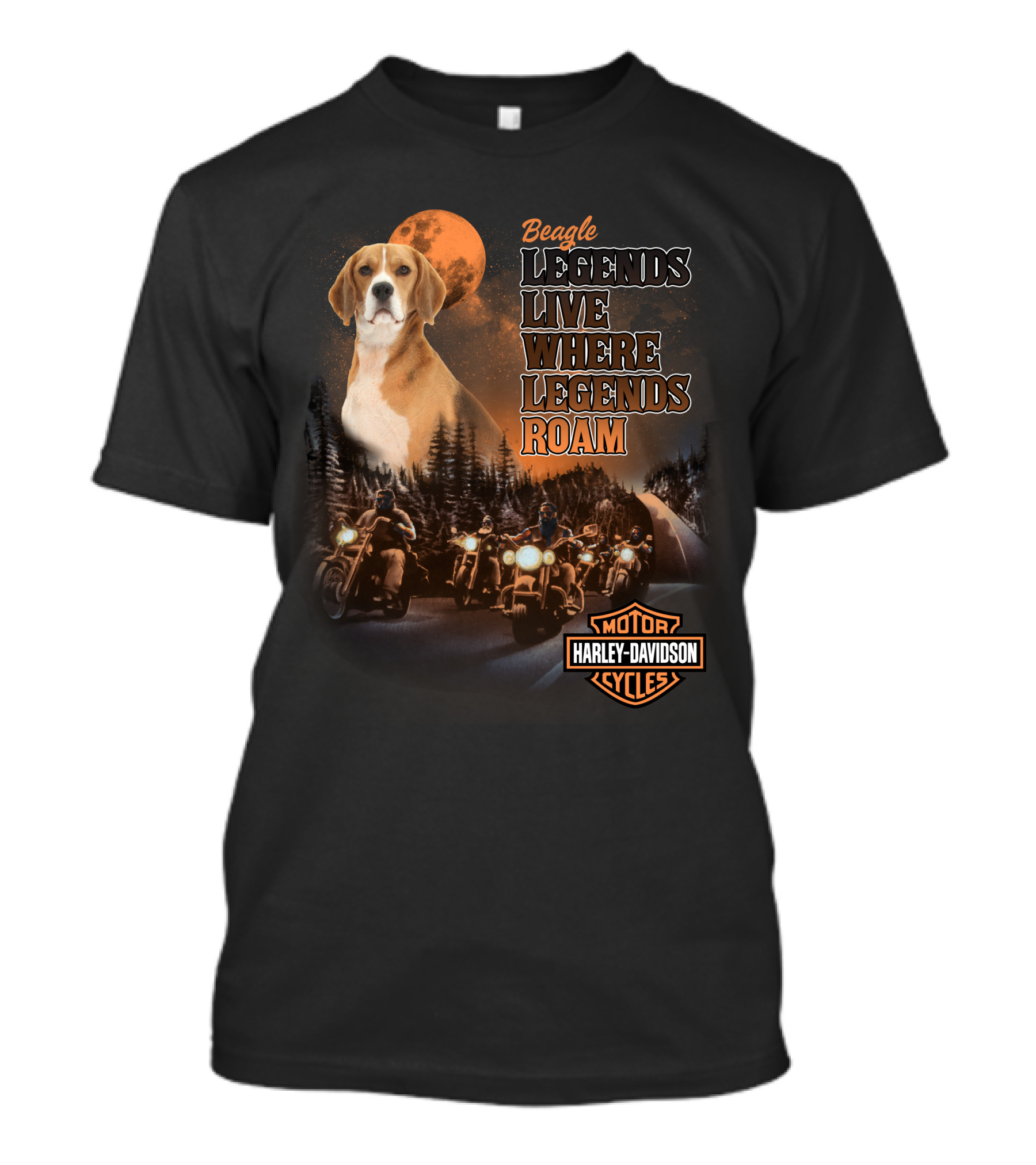 Beagle Legends Live Where Legends Roam Harley Davidson Cycles Moonlit Night T-Shirt