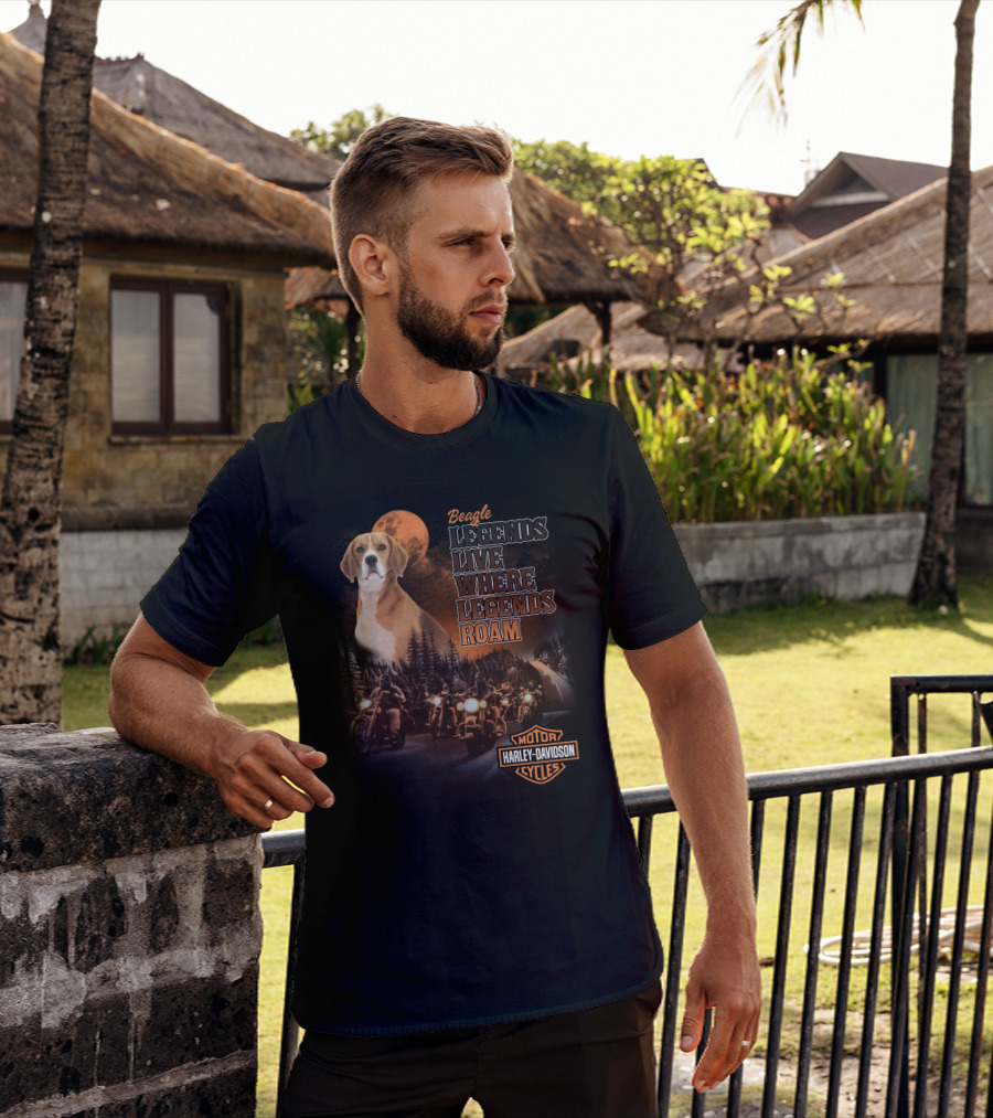 Beagle Legends Live Where Legends Roam Harley Davidson Cycles Moonlit Night T-Shirt