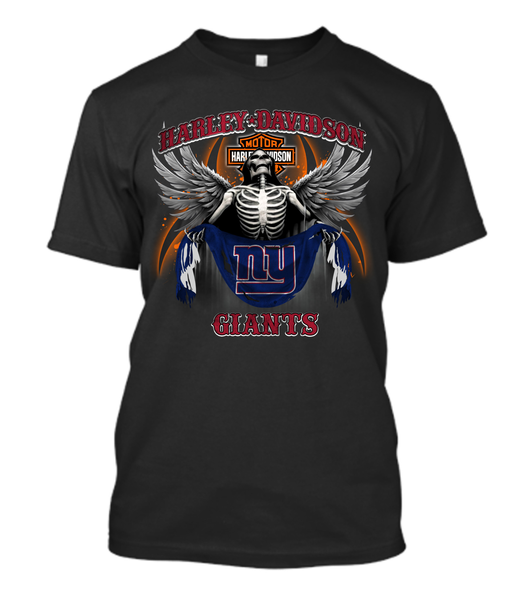 Harley Davidson Motor New York Giants Skeleton Wings T-Shirt