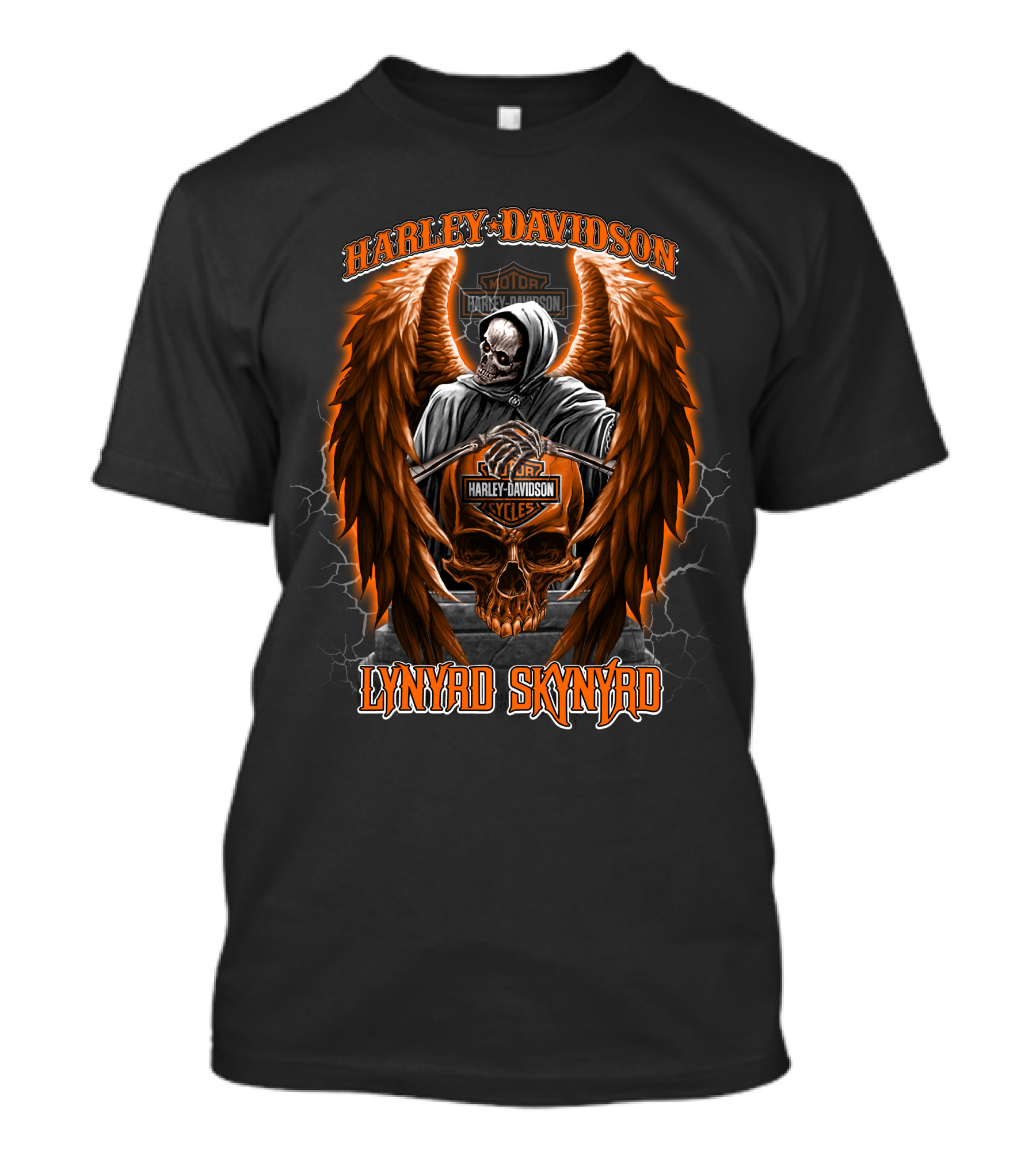 Lynyrd Skynyrd Harley Davidson Skull With Wings And Grim Reaper T-Shirt