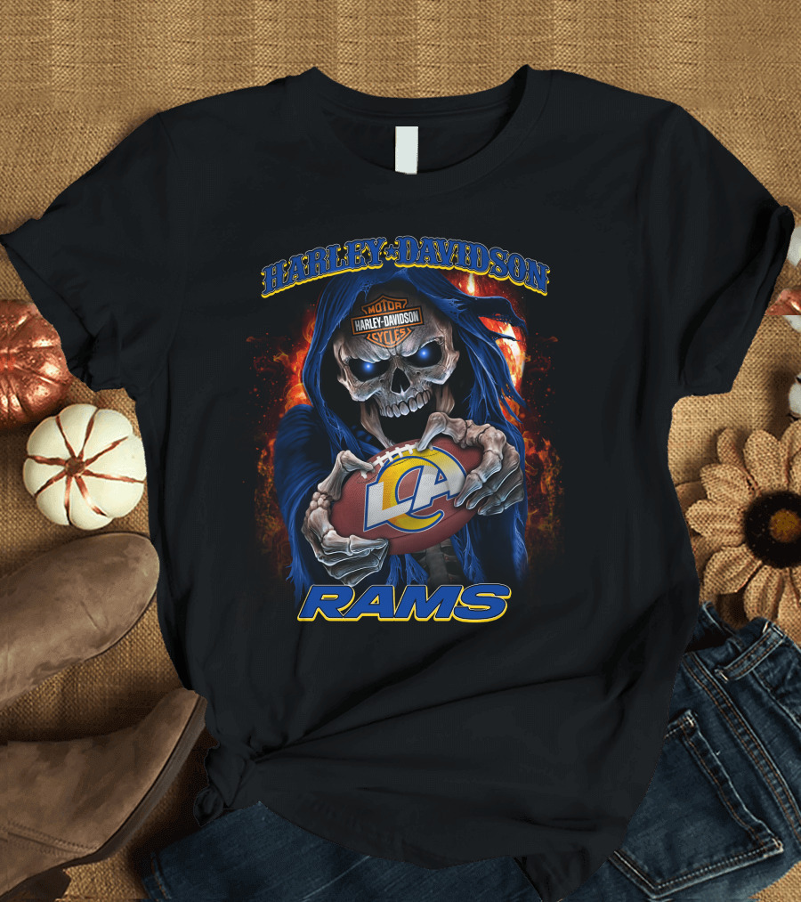 Harley Davidson Motor Cycles Los Angeles Rams Skull T-Shirt