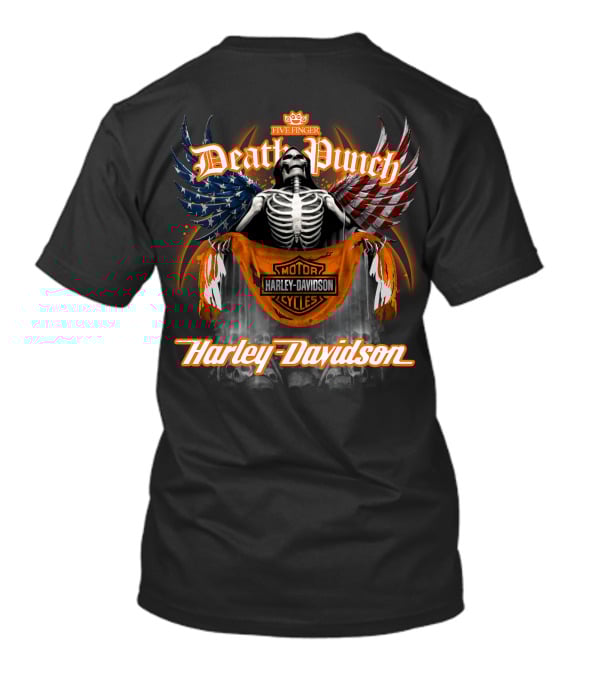 Five Finger Death Punch Harley Davidson American Wings Skeleton T-Shirt