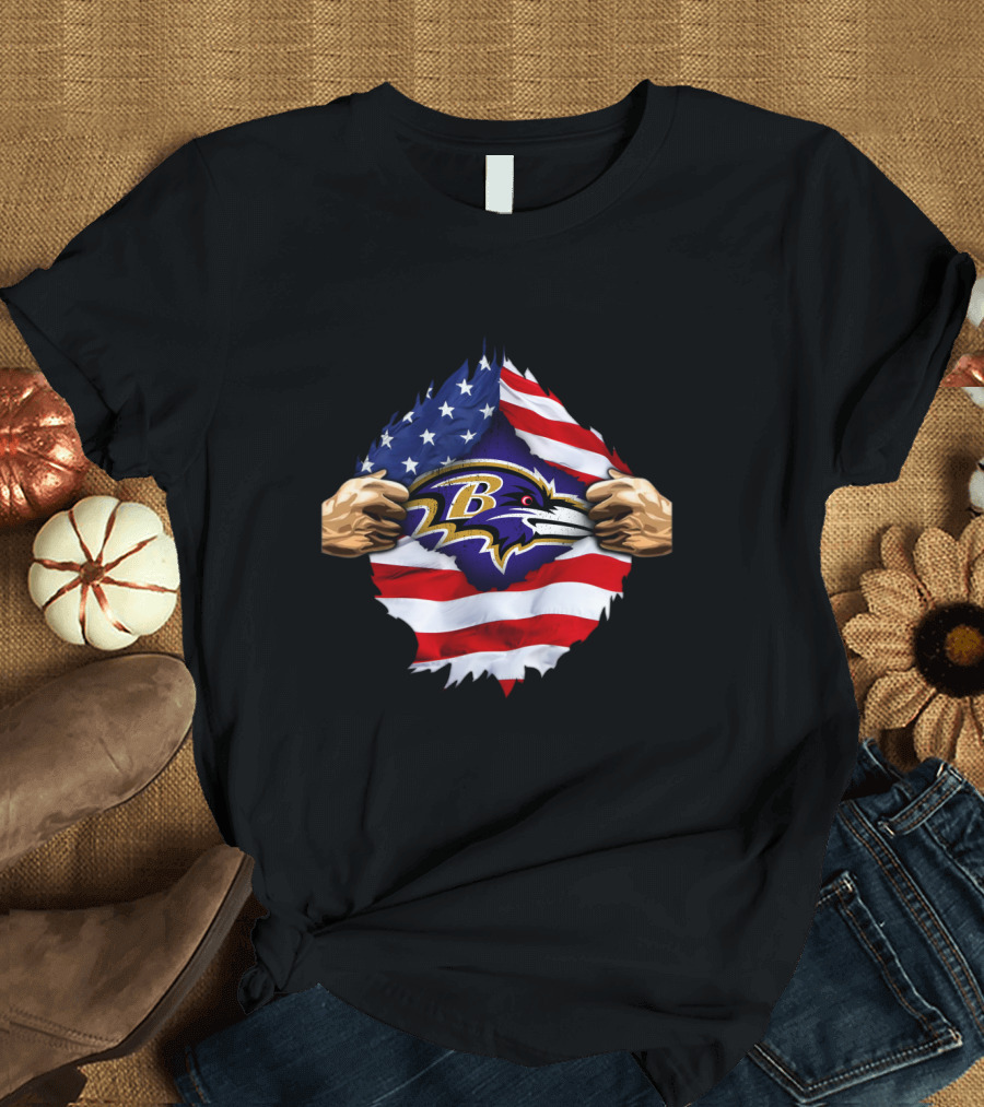 Baltimore Ravens American Flag Symbol Pulled Apart T-Shirt