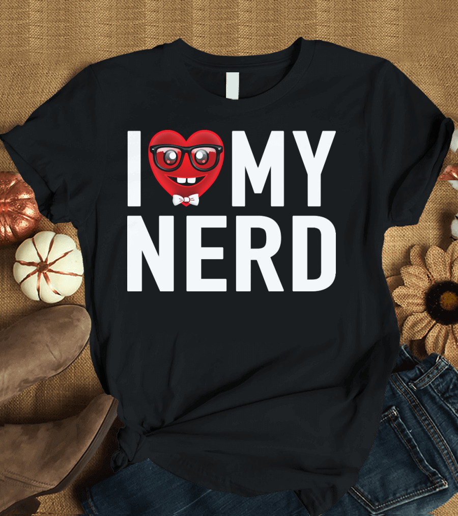 I Love My Nerd Heart Glasses Bow Tie T-Shirt