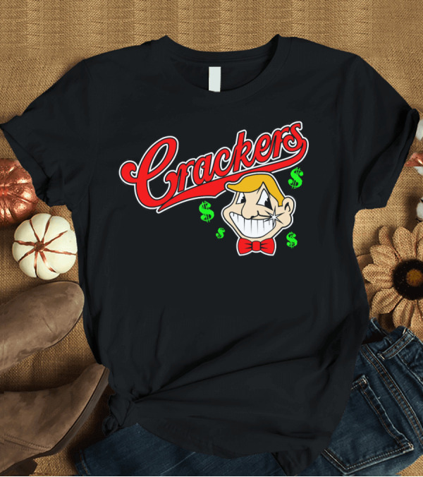 T-Shirt: Crackers Caucasians Baseball Parody with Smiling Character and Dollar Signs T-Shirt Crackers Caucasians Baseball Parody with Smiling Character and Dollar Signs T-Shirt