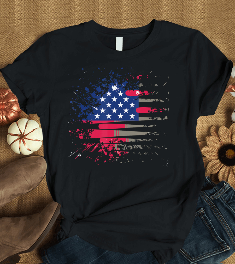 Baseball Bats American Flag U.S Splatter T-Shirt