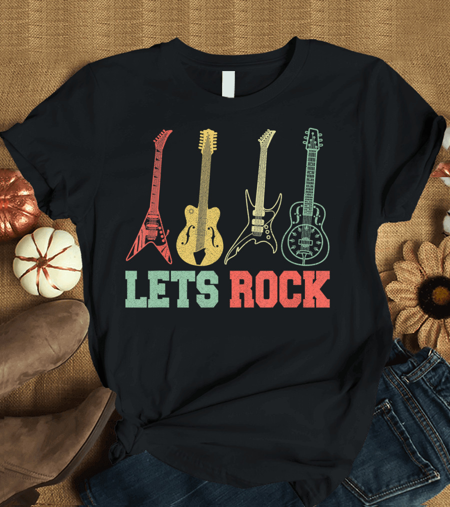 Lets Rock Rock n Roll Guitar Retro T-Shirt